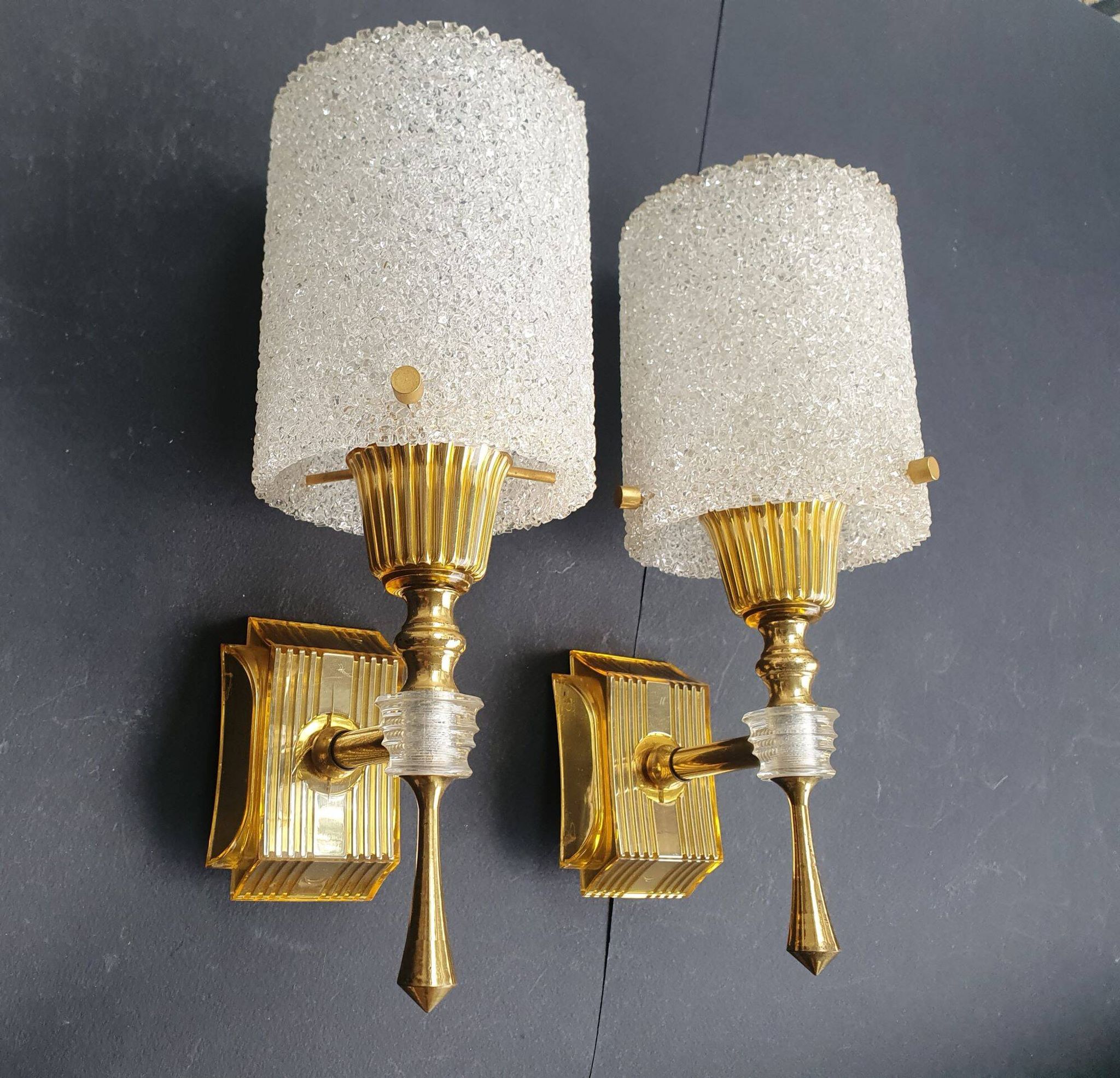 Pair of vintage 1970s perspex wall sconces.