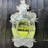 Miroir vénitien en verre de Murano incolore, vers 1940