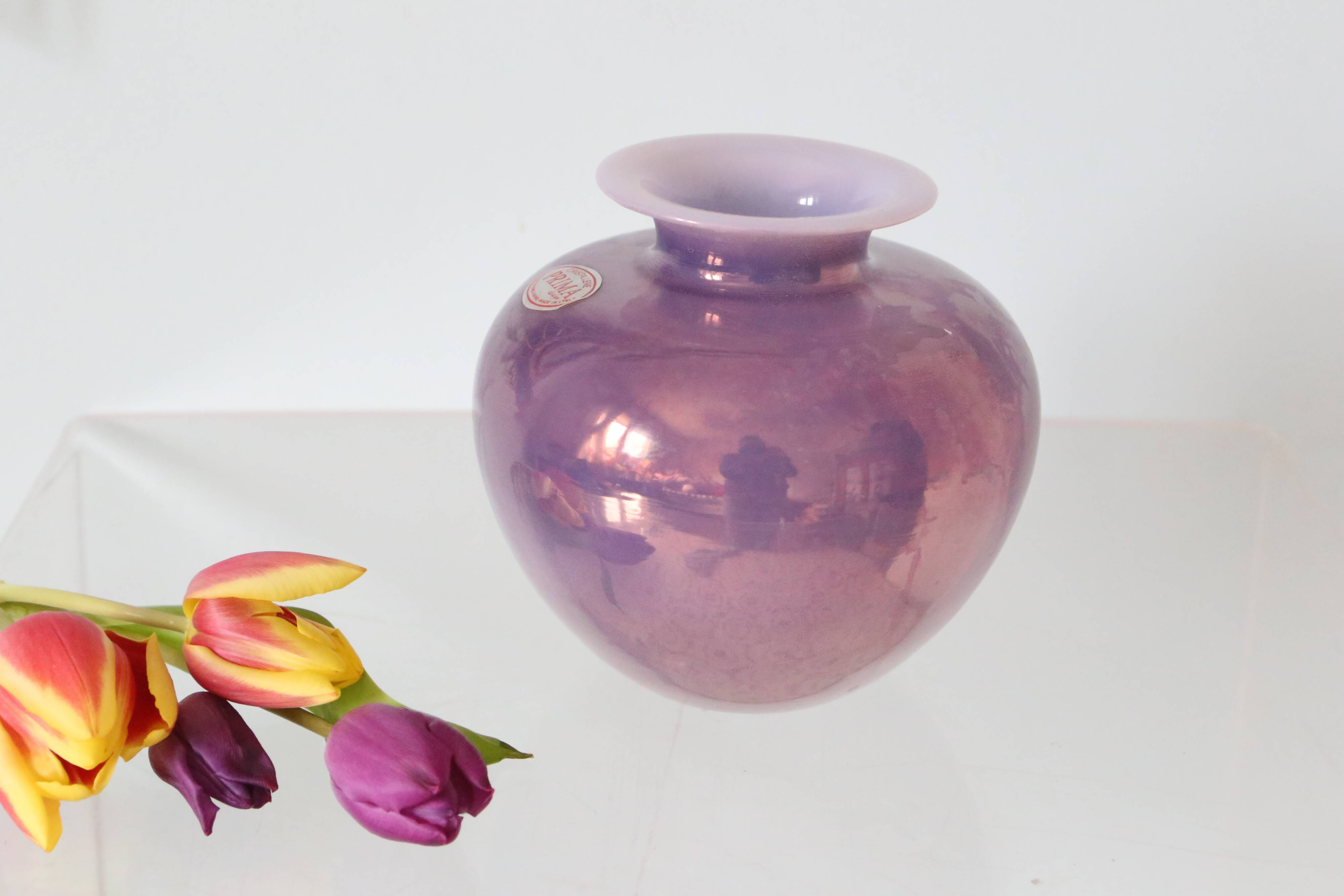 Iridescent glass ball vase, vintage, 1980