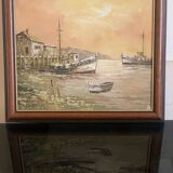 Marine - fishing port at dusk. Signed C.Robert