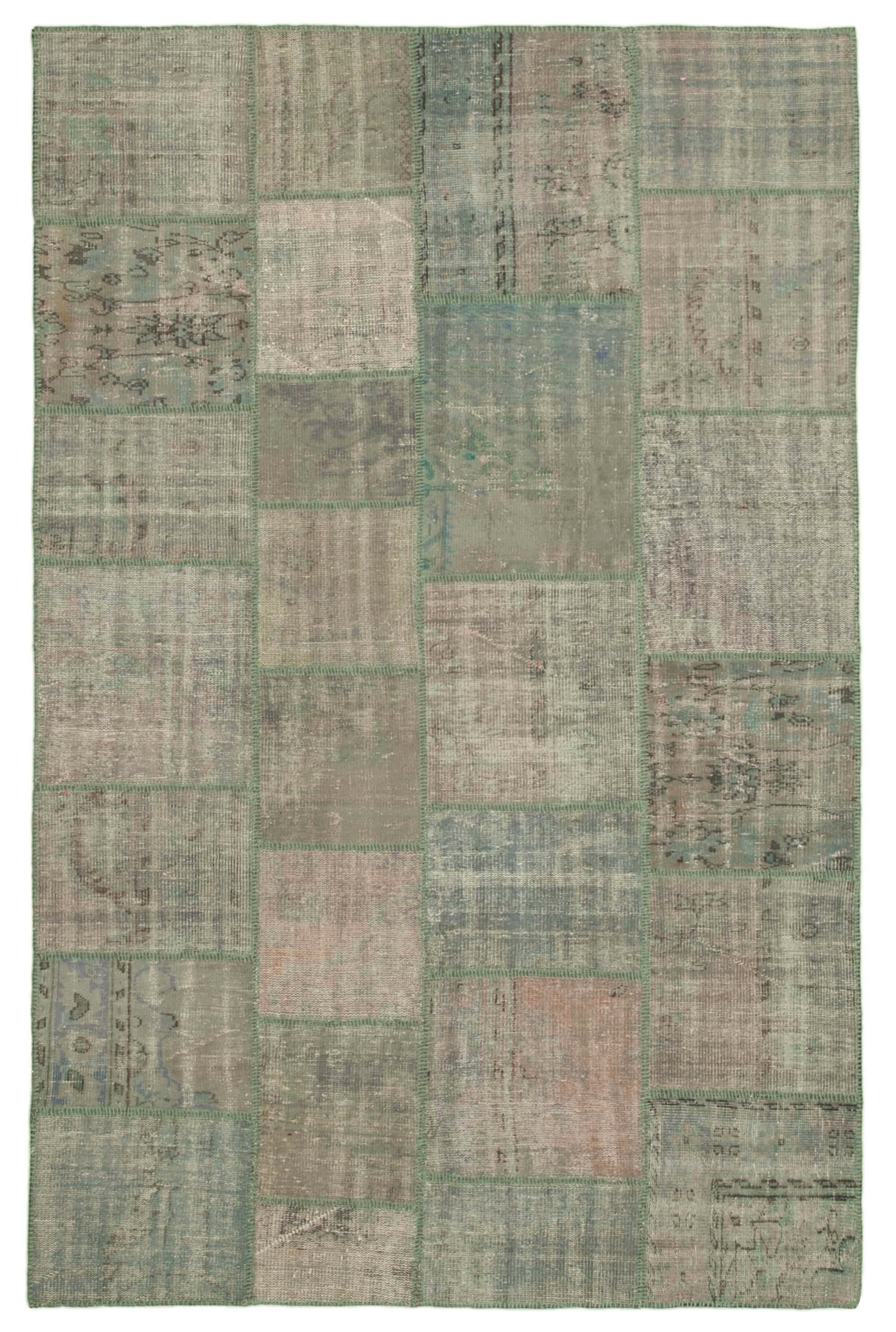 Handmade anatolian vintage 200 cm x 303 cm grey patchwork rug