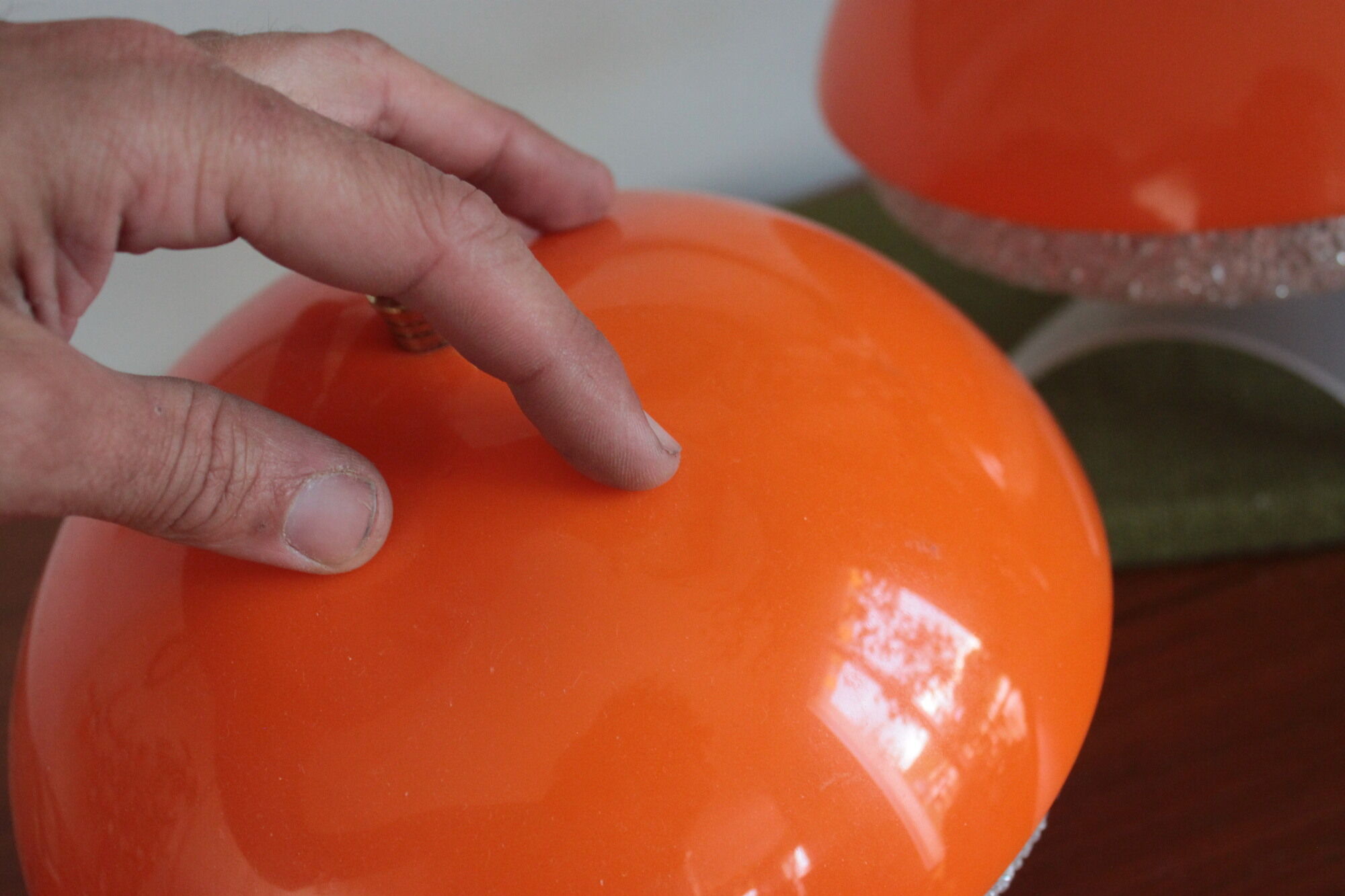 Pair of Philips 1960 mushroom bedside lamp, granite and orange vintage perspex