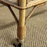 Rolling trolley / Small side table in bamboo and rattan, 1960