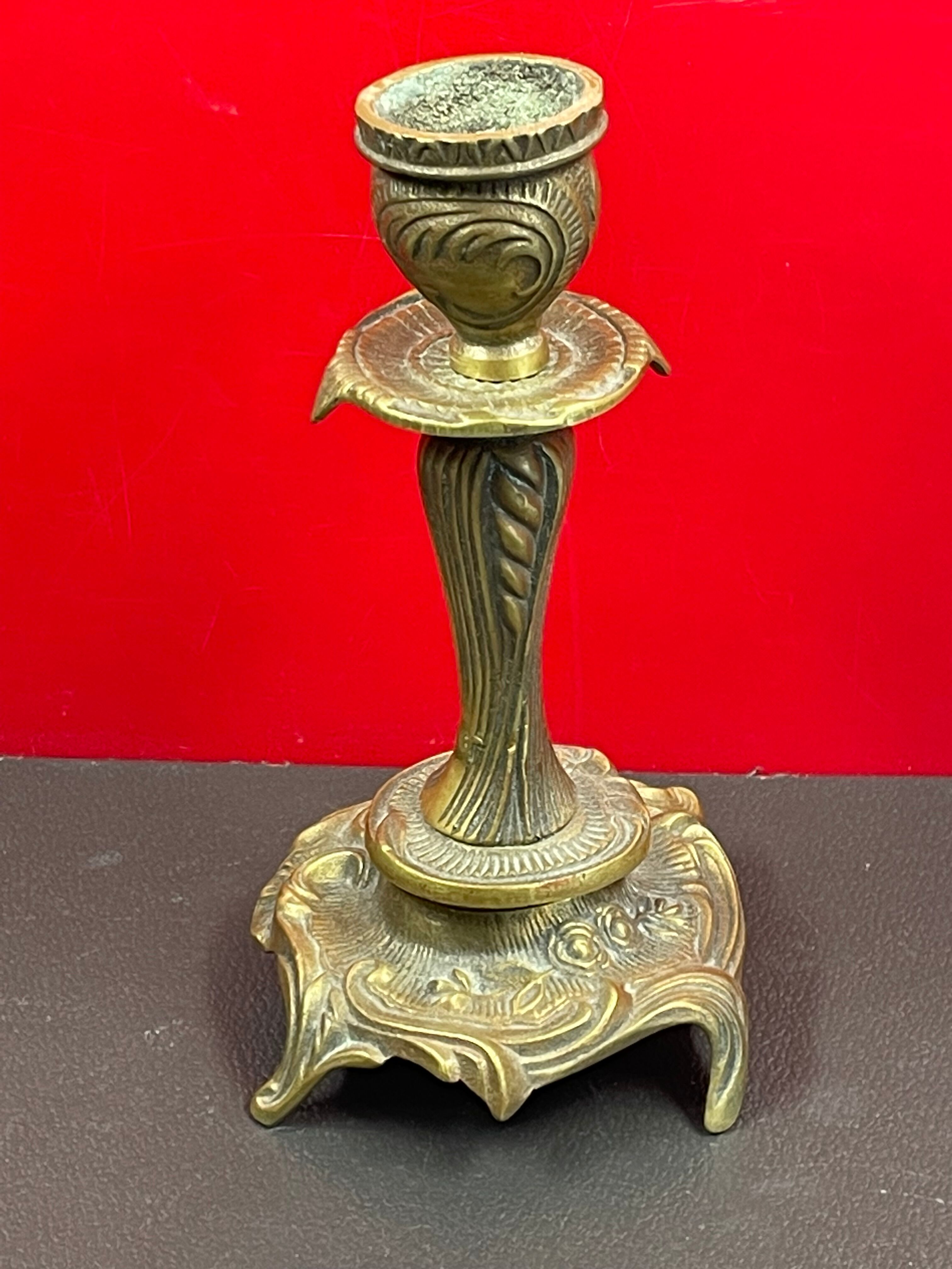 Antique candle holder flowers and leaves bronze art nouveau antique