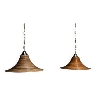 Lampes à Suspension en Rotin et Bambou par Vivai del Sud, Italie, 1970s