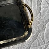 Silver-plated vintage tray with golden handles 29x45