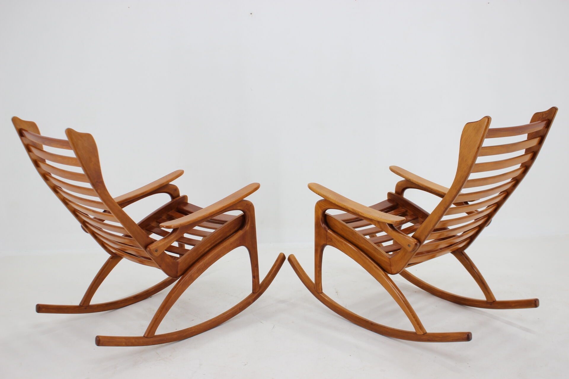 1960s pair of beech rocking chairs by uluv, czechoslovakia
