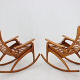 1960s pair of beech rocking chairs by uluv, czechoslovakia