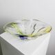 Vintage Murano glass bowl - organic oval shape, transparent glass with blue and yellow - 1970s Italian design - elegant table decoration, gift idea.