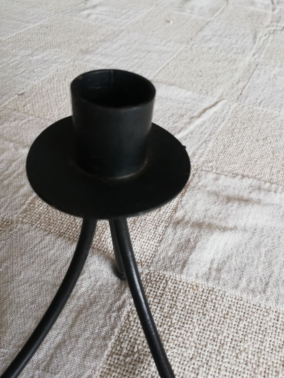 Black candle holder for three wrought iron candles