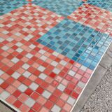 Table de ferme ancienne plateau mosaïque piètements fuselée -2m64