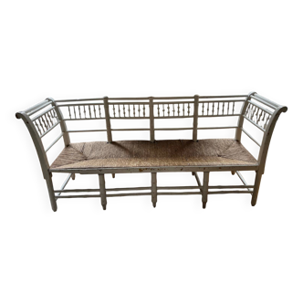 Vintage wooden and rattan bench