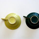 Duo old cups, green and yellow with gilding