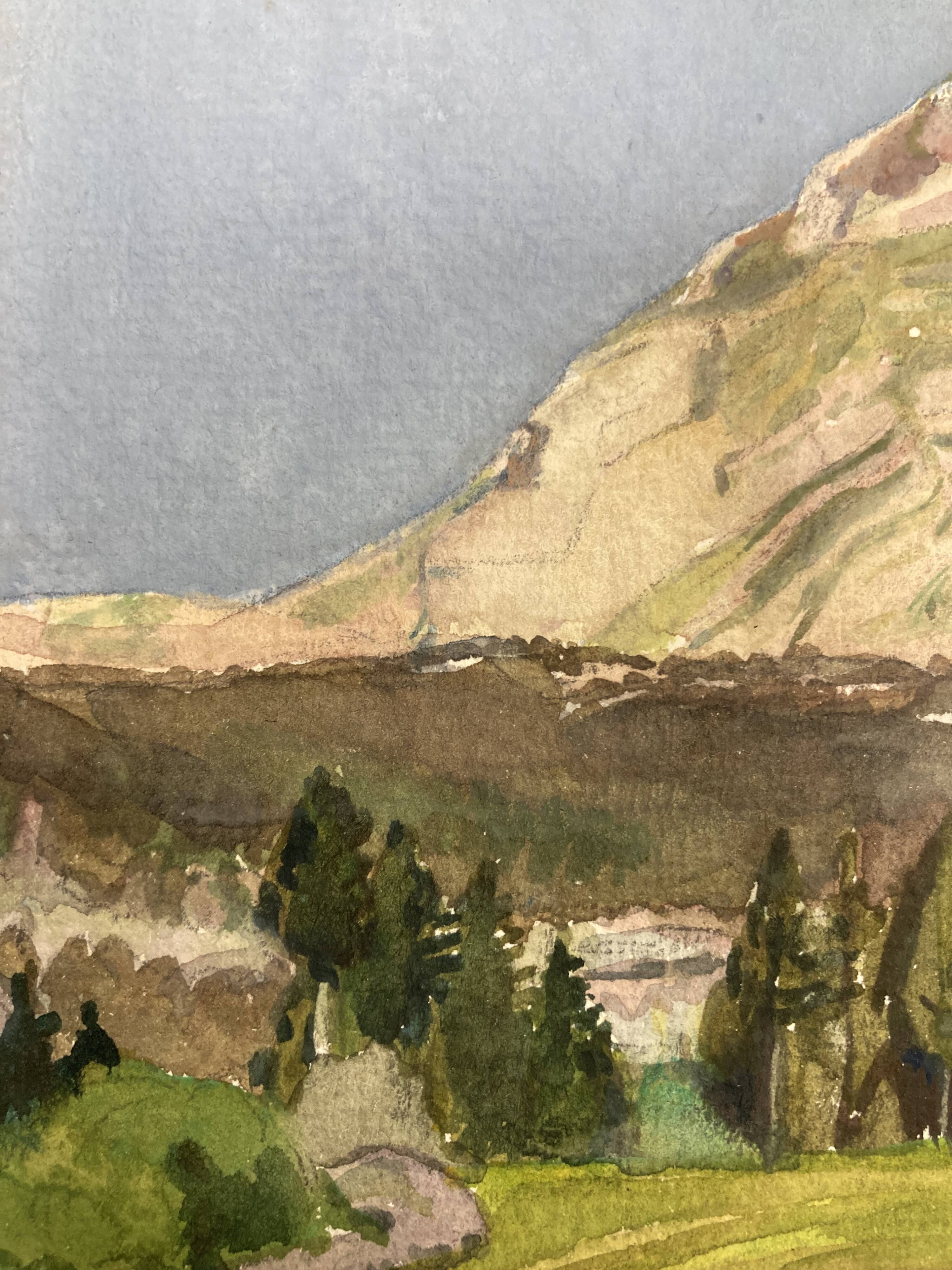 Watercolor mountain landscape signed