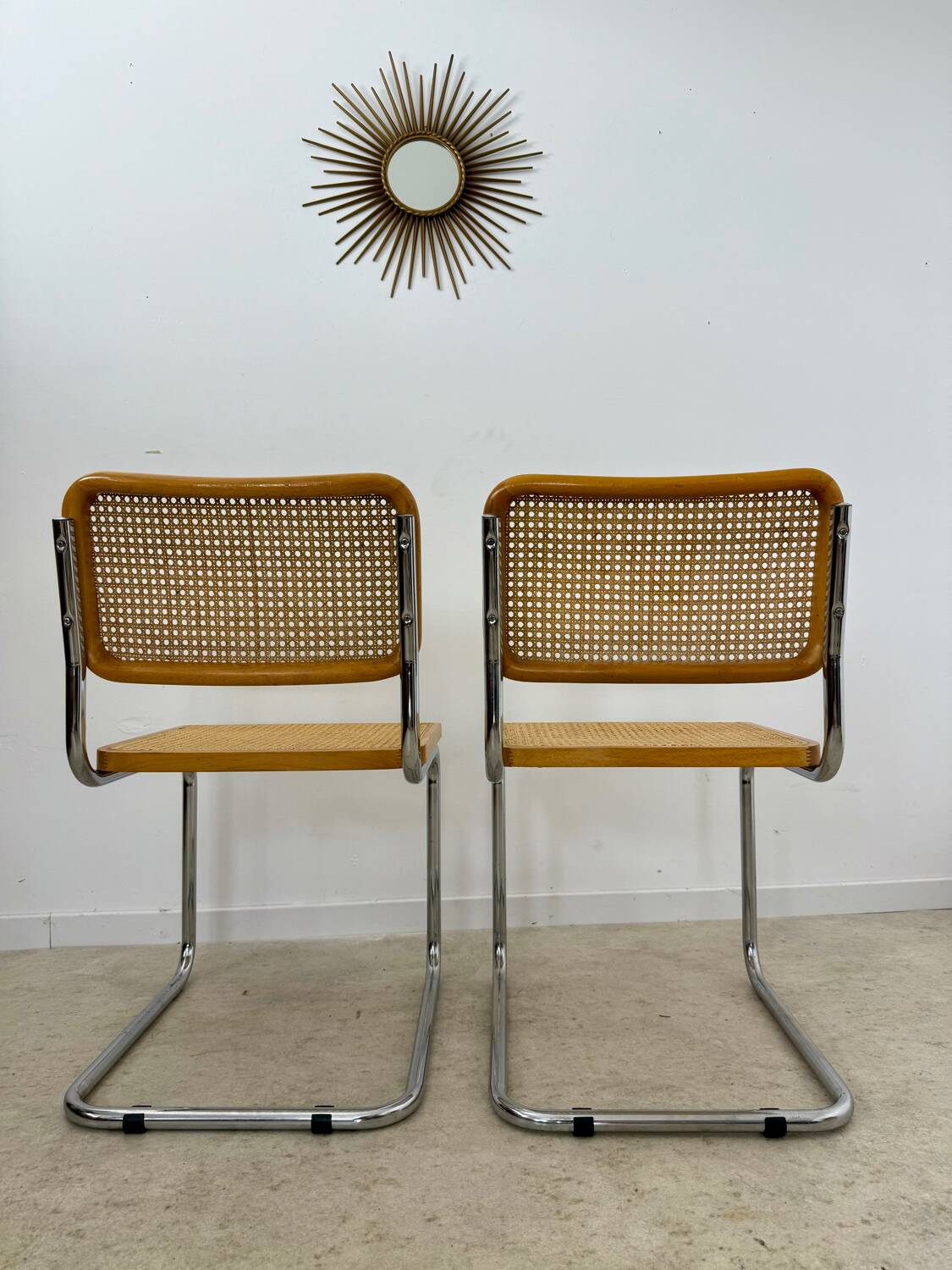 Lot of 2 identical caned chairs Cesca B32 design Marcel Breuer 1970 Made in Italy vintage