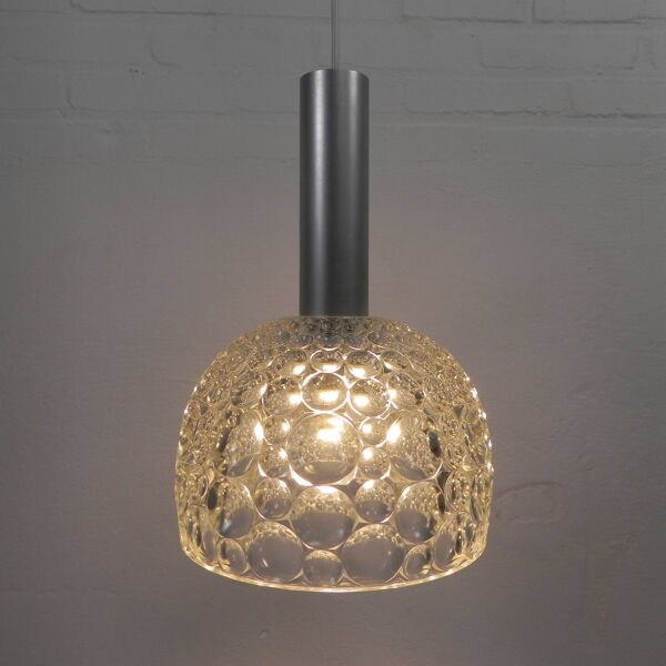 Vintage pendant lamp with glass shade with bubble pattern, 1960s