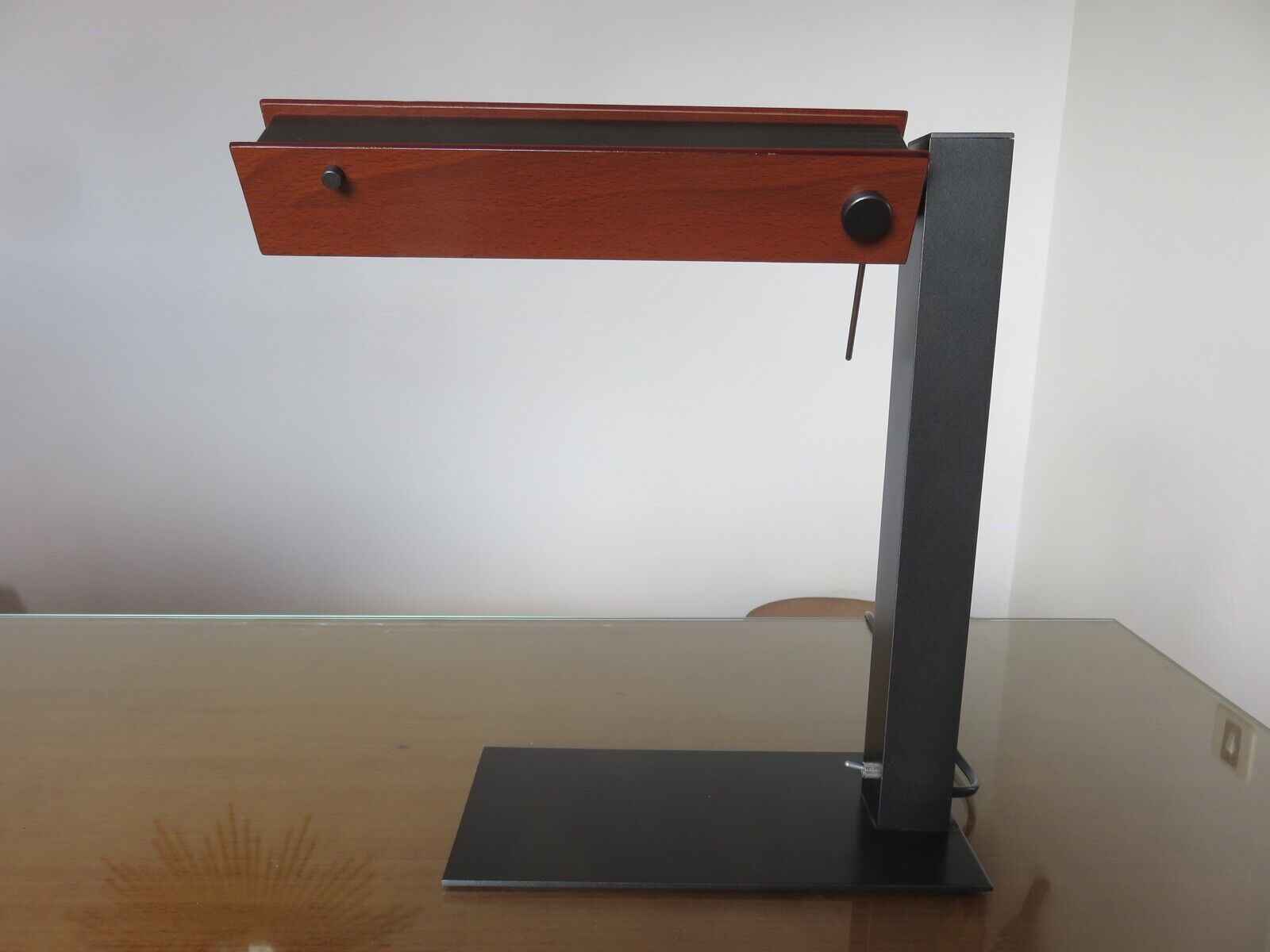 Minimalist teak and metal desk lamp, germany 2000s