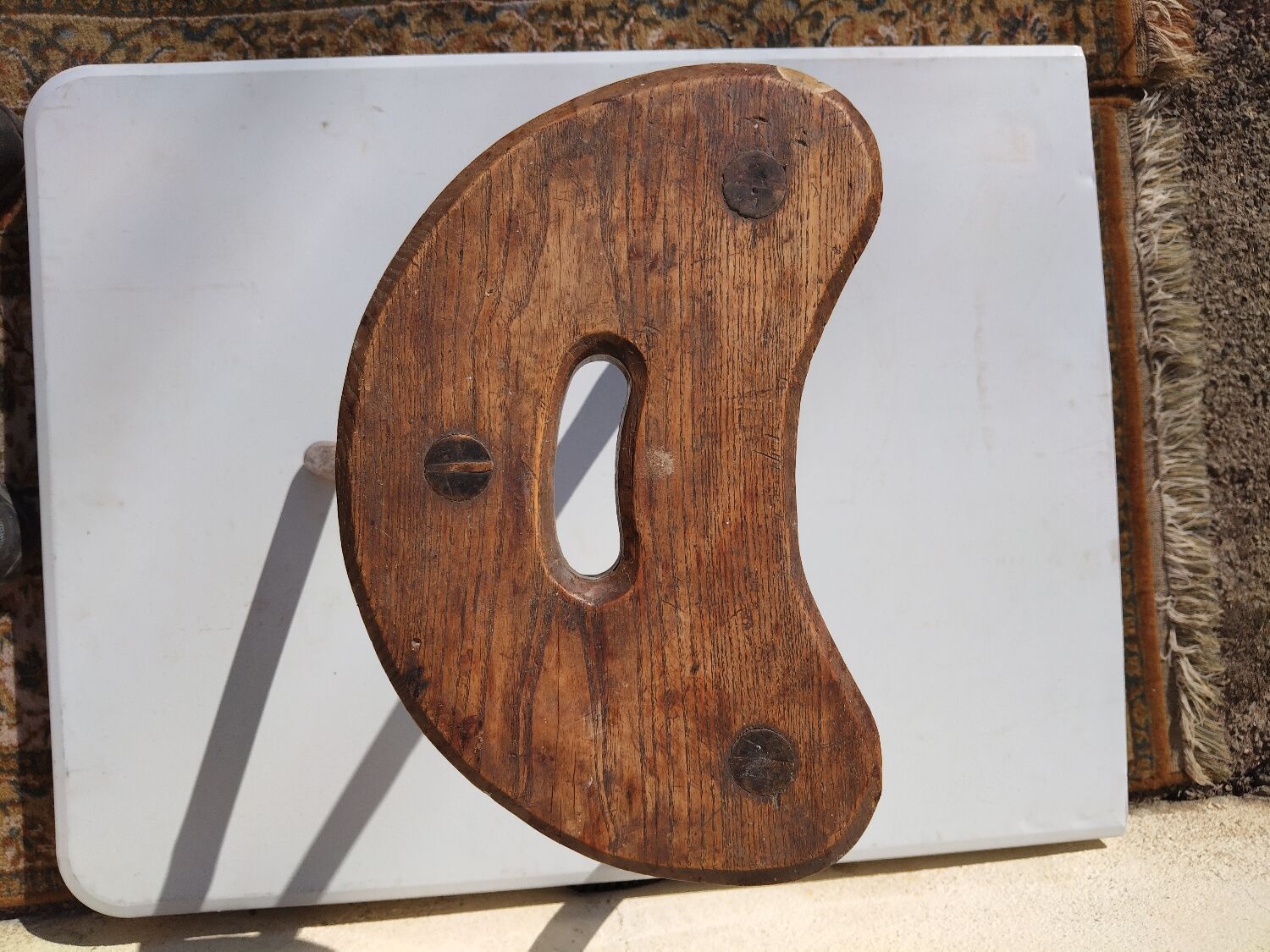 Antique tripod milking stool – folk art – patinated solid wood