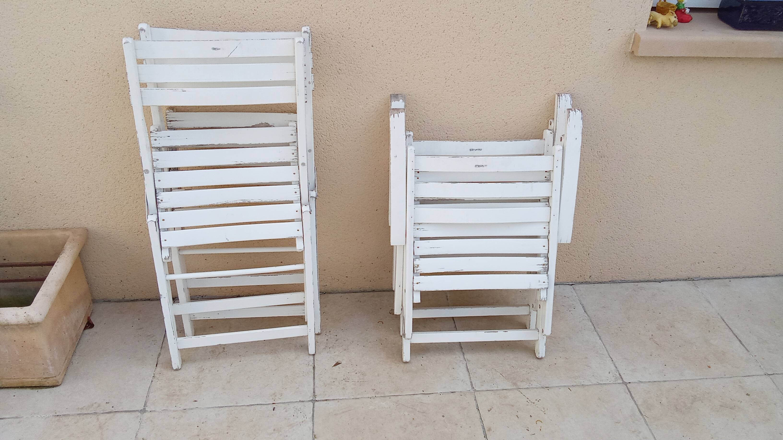 2 chairs and 2 vintage wooden garden lounge armchairs dejou