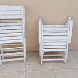 2 chairs and 2 vintage wooden garden lounge armchairs dejou