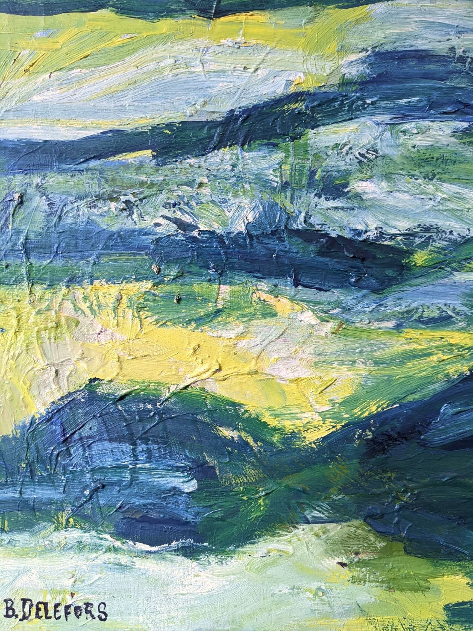 Mid-Century Modern Swedish "Waves" Vintage Abstract Oil Painting, Framed