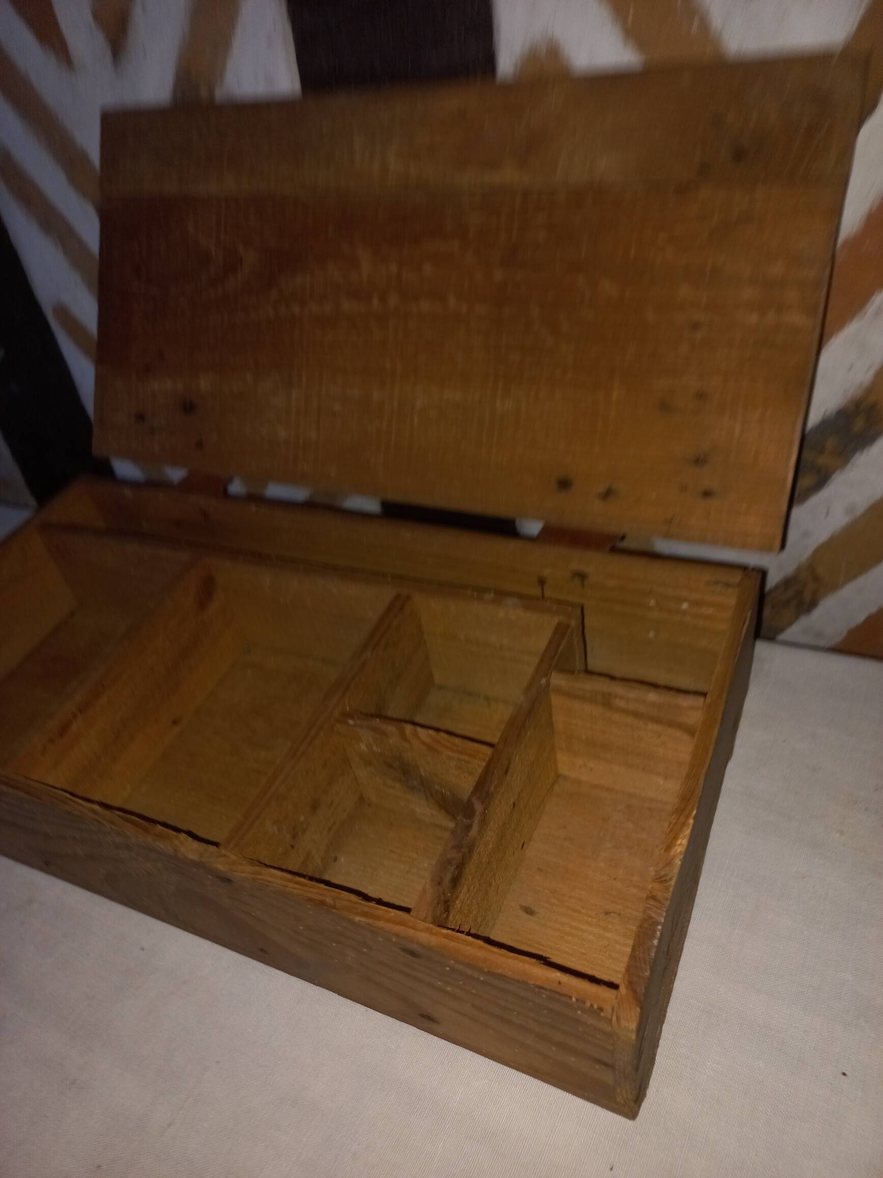 Old compartmentalized wooden box crate