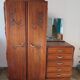 English asymmetrical chest of drawers - Art Deco - Mirror - 2 doors - 5 drawers - Mesh blond oak