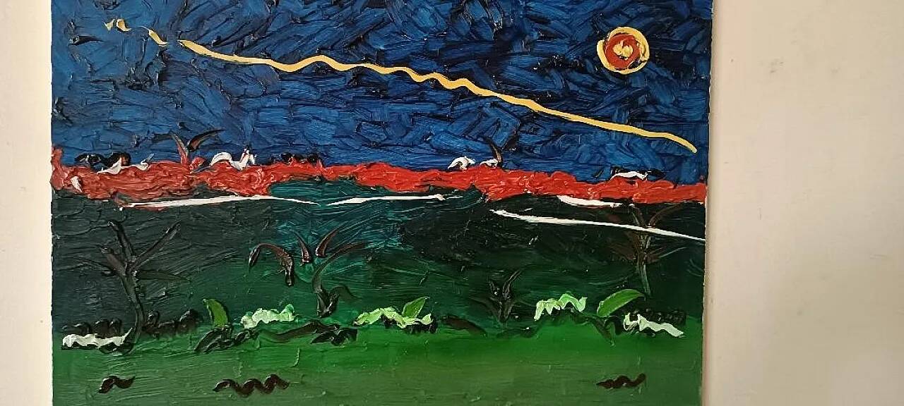 Abstract painting, oil on canvas by Simone Ciani, 20th century