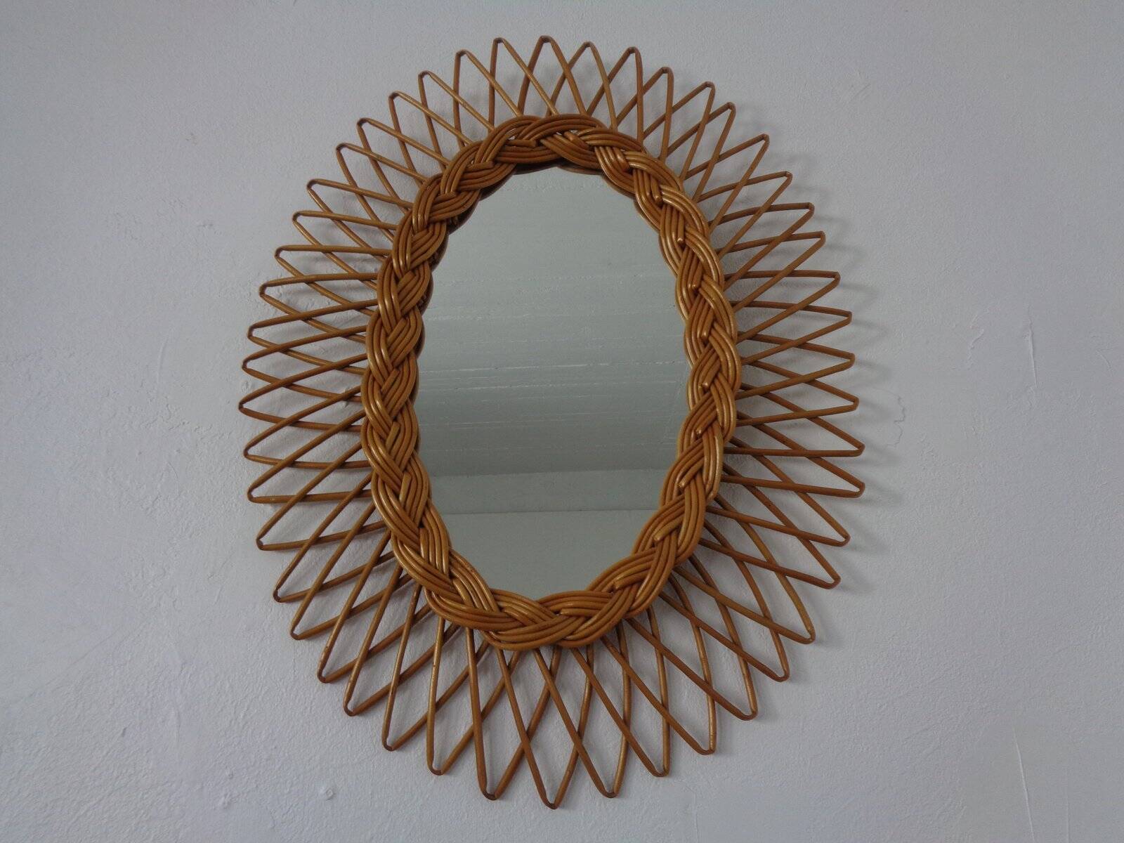 Italian rattan mirror, 1960s