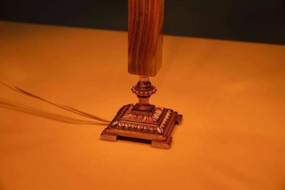 Vintage bedside lamp from the sixties, brass and natural stone Boho.