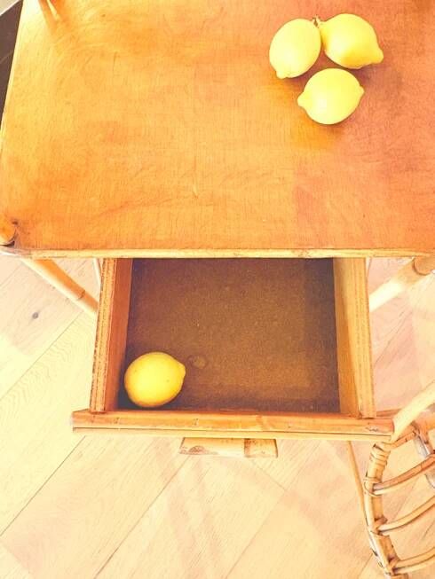 Vintage rattan bedside table "Balthazar"