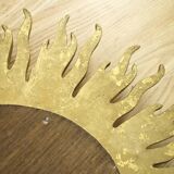 Vintage convex sun mirror in gilded wood, France 1960's