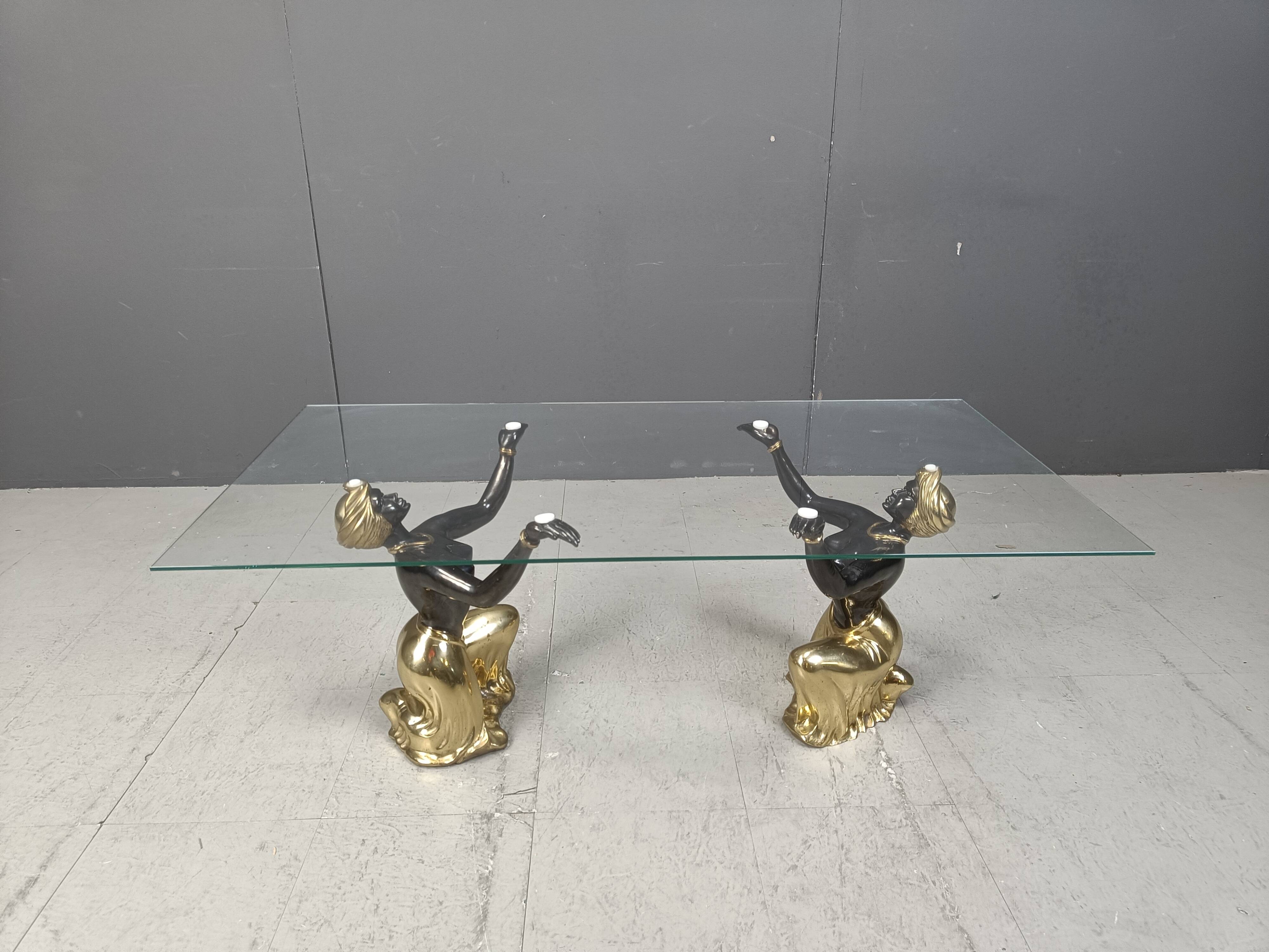 Vintage brass blackamoor coffee table, 1970s