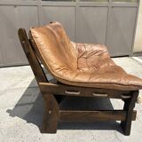 Brutalist sofa in elm and rope stitching circa 1960
