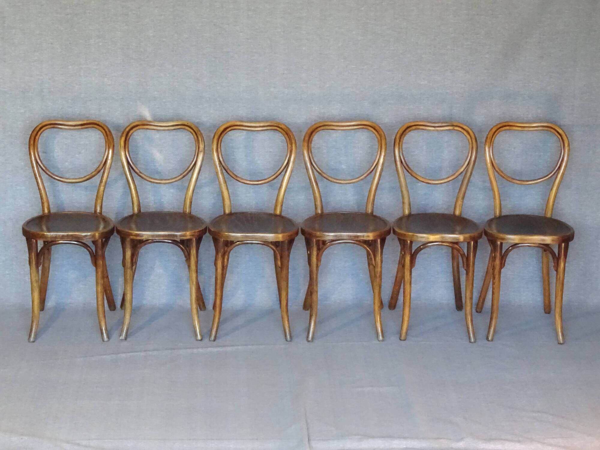 Set of 6 chairs Heart Thonet N°28, wooden seats and arches - 1925 -