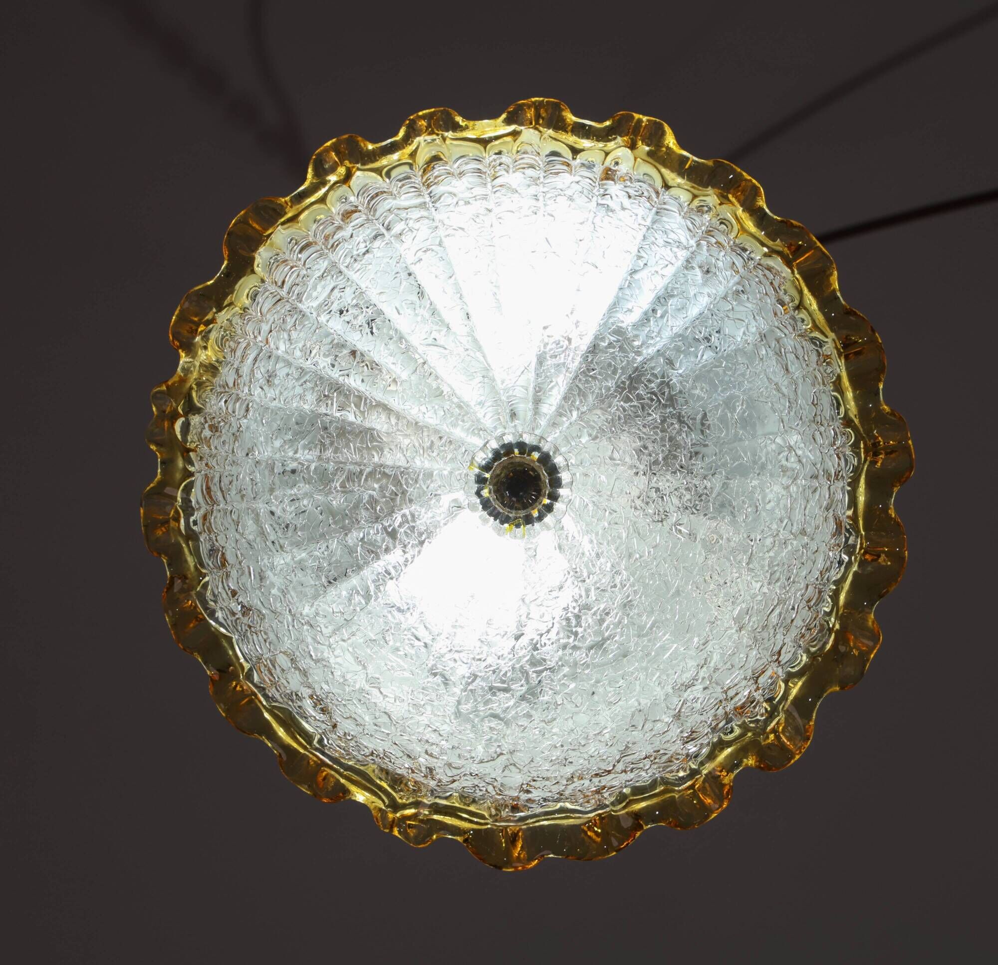 Italian Yellow Large Size Murano Glass Ceiling Fixture, Murano, 1980