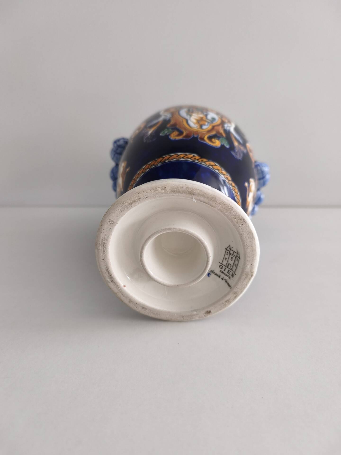 Vase balustre à anses faïence de Gien - Renaissance Bleu - H 28,5 cm