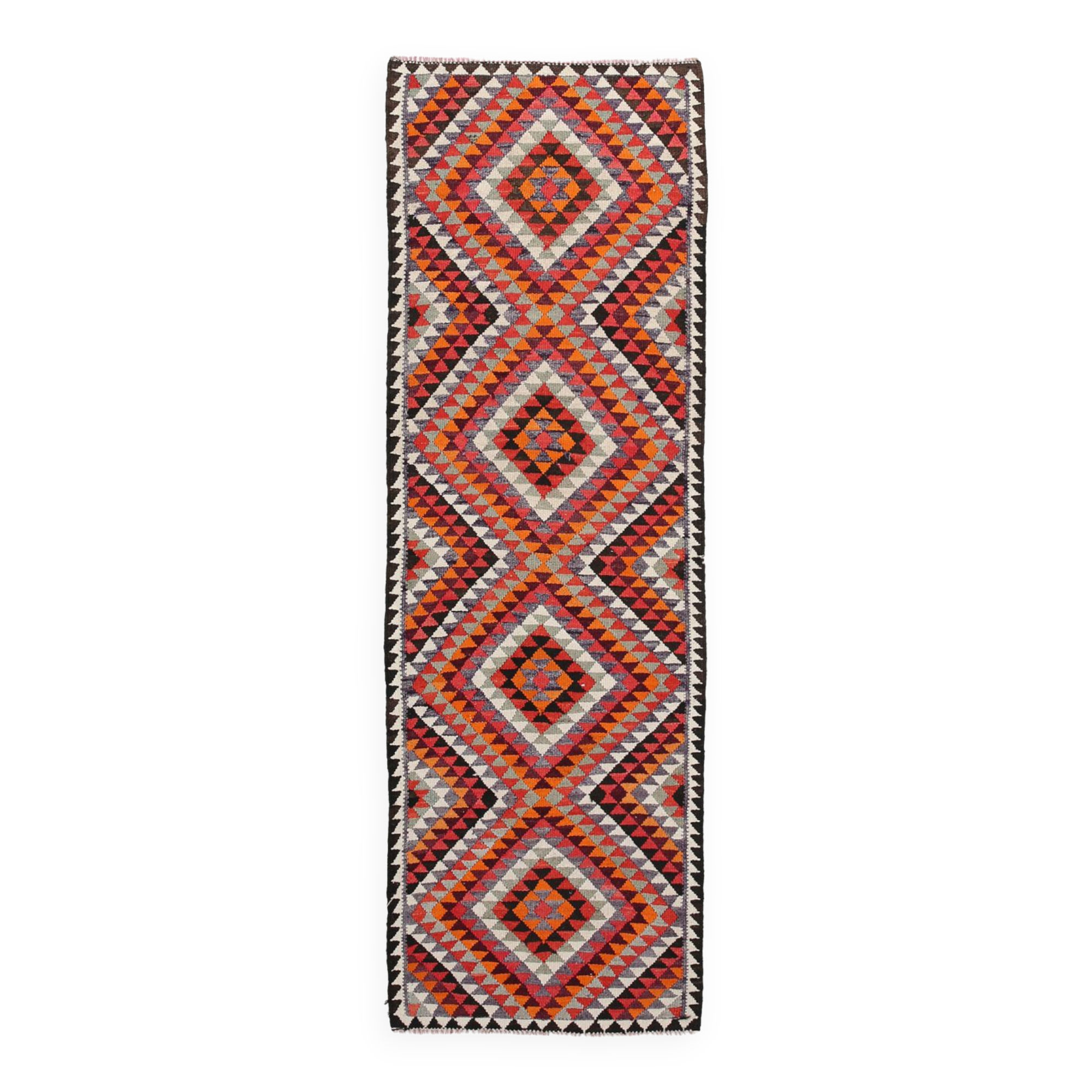 3x9 geometric kilim runner rug, 86x278cm
