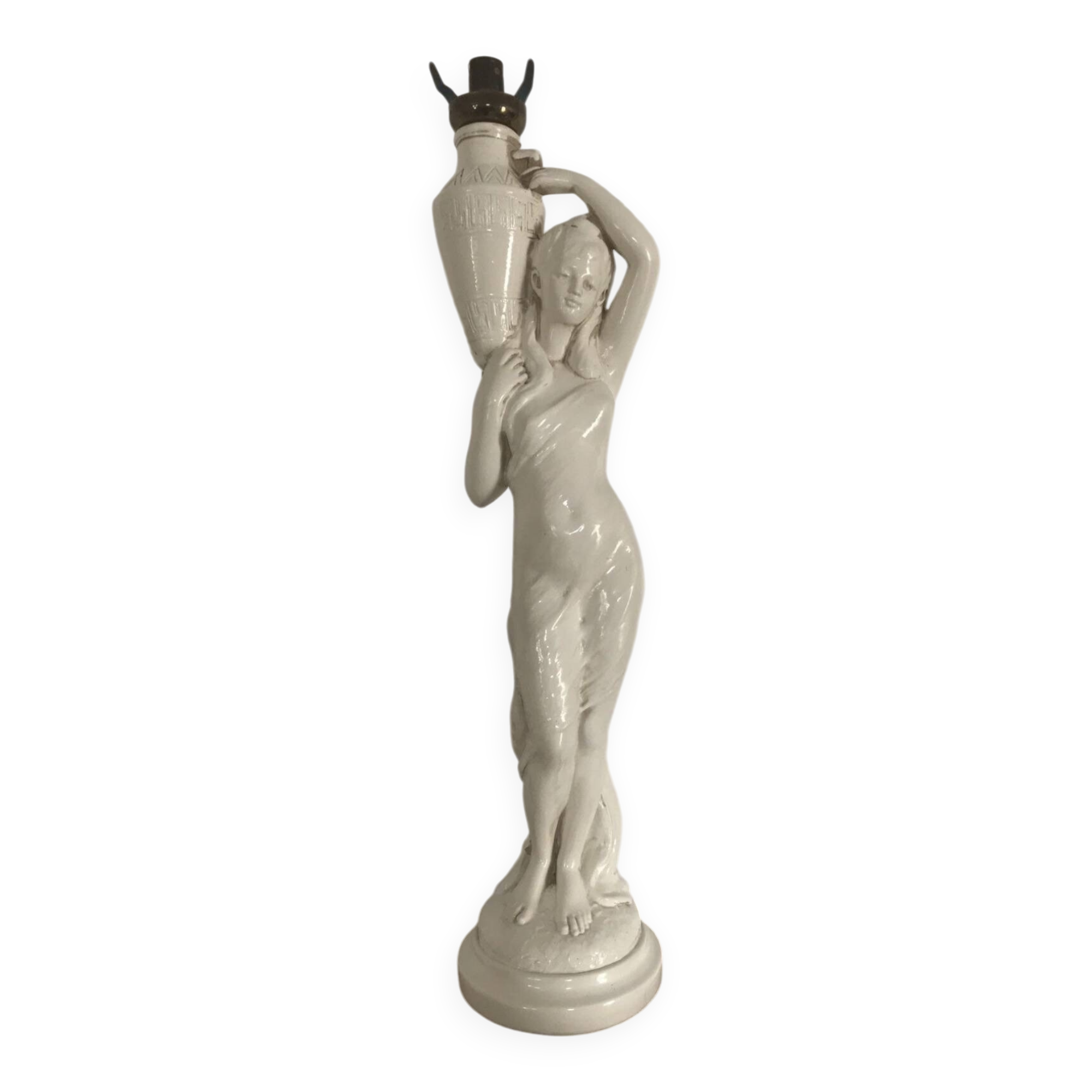 Glazed Ceramic Lamp Base for Women, signed