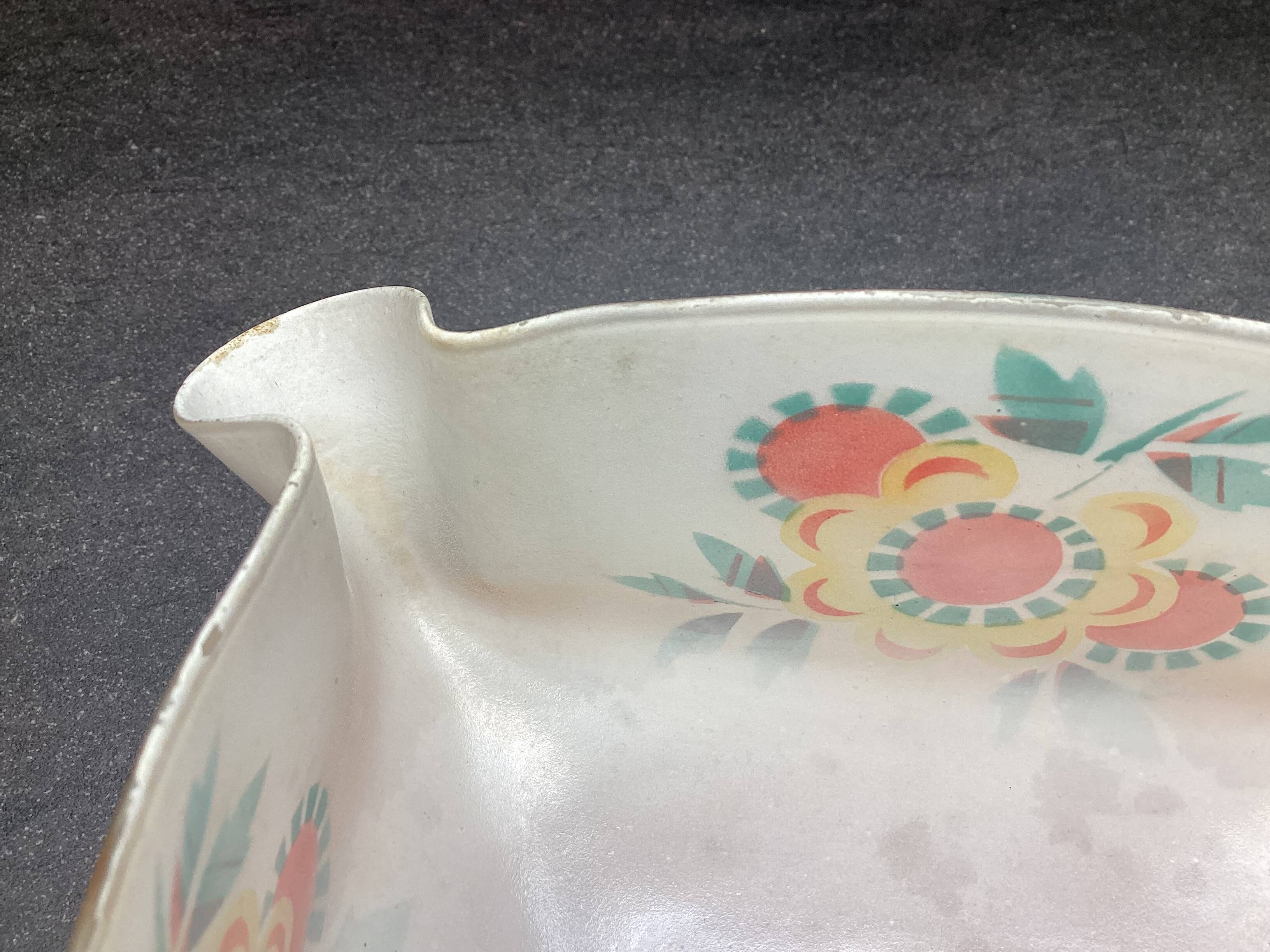 Vintage patterned painted glass pendant lampshade, Czechoslovakia