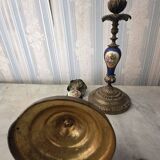 Pair of antique candlesticks in brass, bronze, and Sèvres porcelain – Floral decoration –