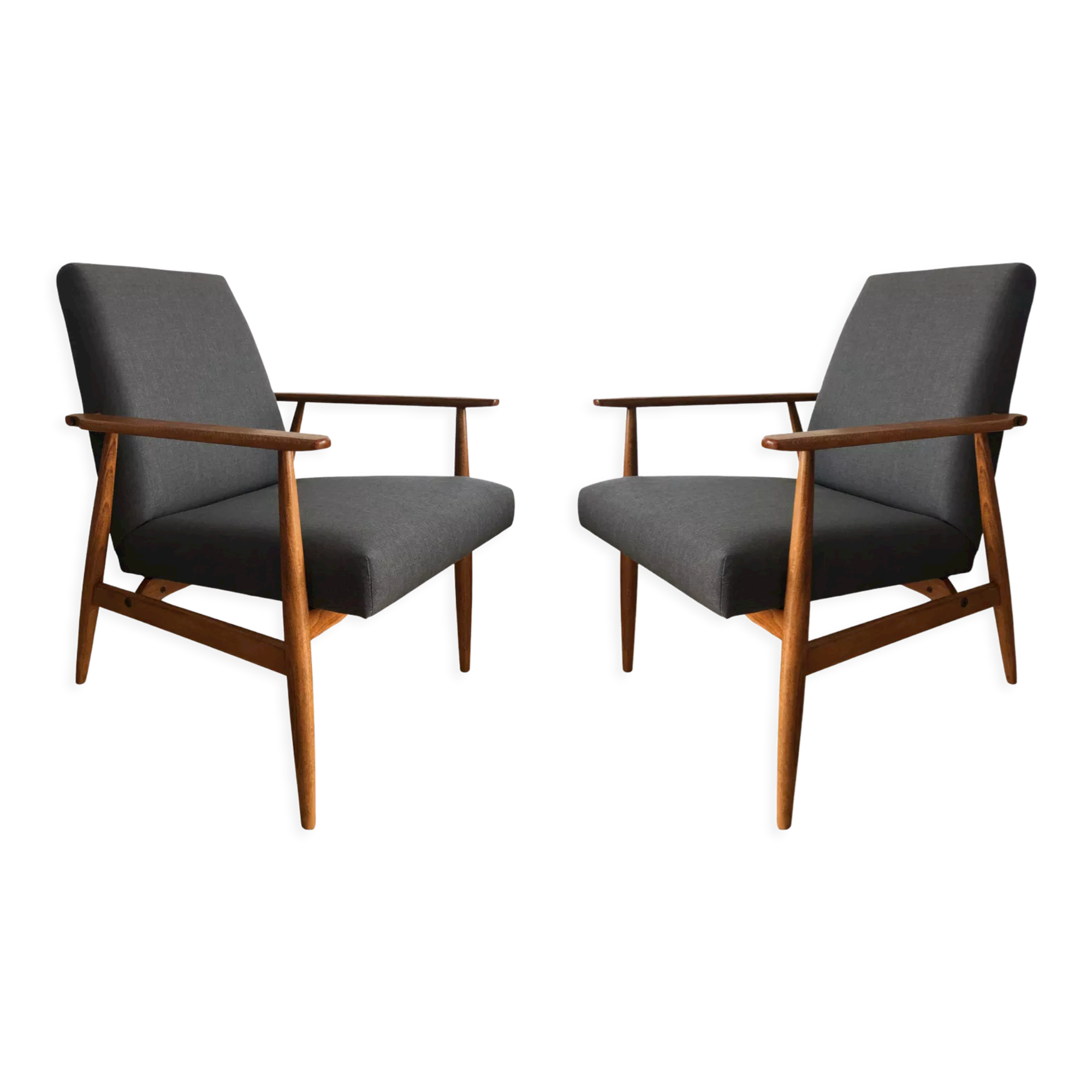 Set of two grey armchairs in kvadrat upholstery by henryk lis, europe, 1960s