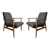 Set of two grey armchairs in kvadrat upholstery by henryk lis, europe, 1960s