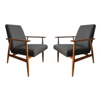 Set of two grey armchairs in kvadrat upholstery by henryk lis, europe, 1960s