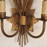 Matching Pair Large 'Ferro Art' Spain, 1950s Reed Leaf Double Wall Lights 5