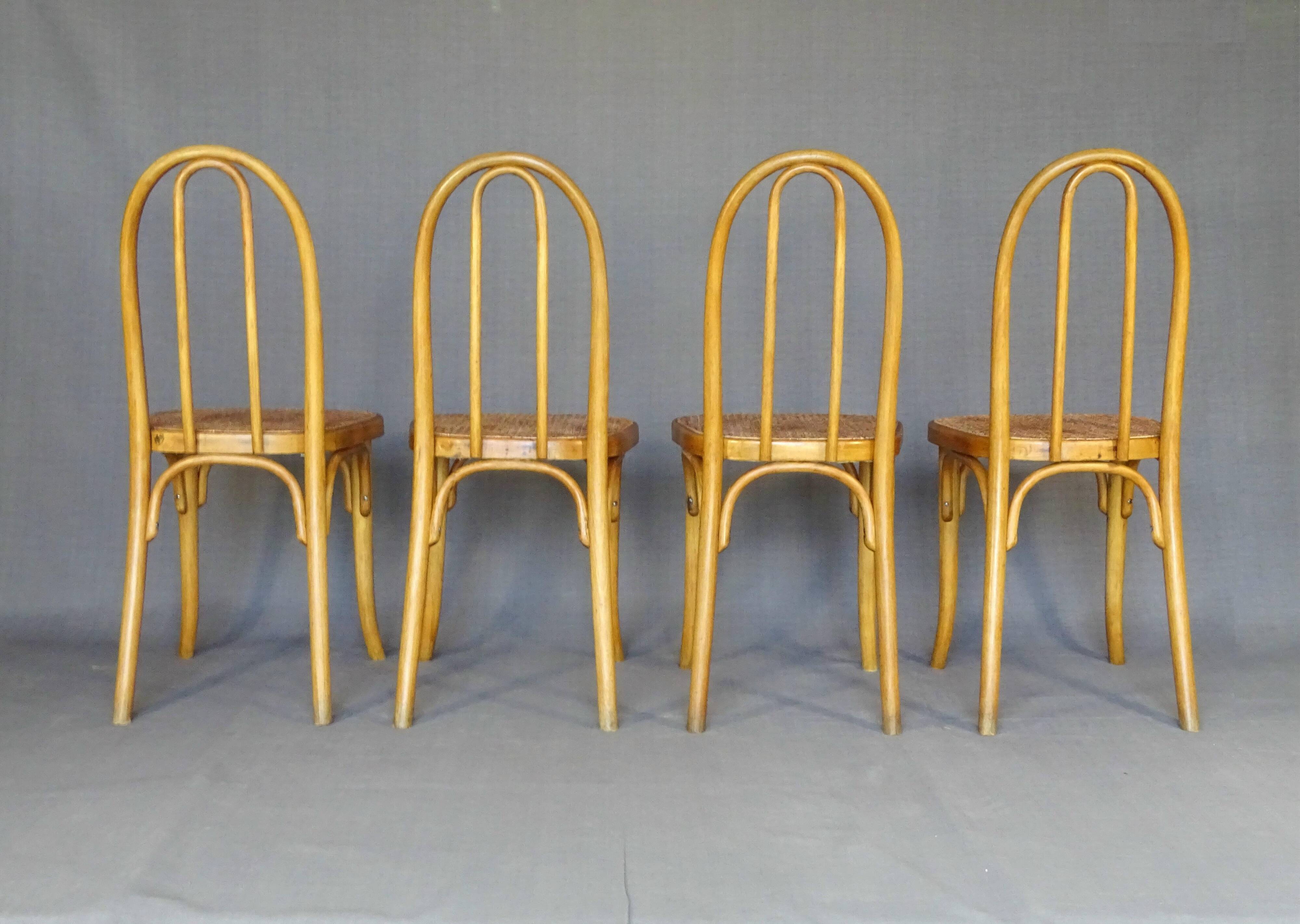 Set of 4 THONET chairs No. A 738 from 1920, caned - bistro -