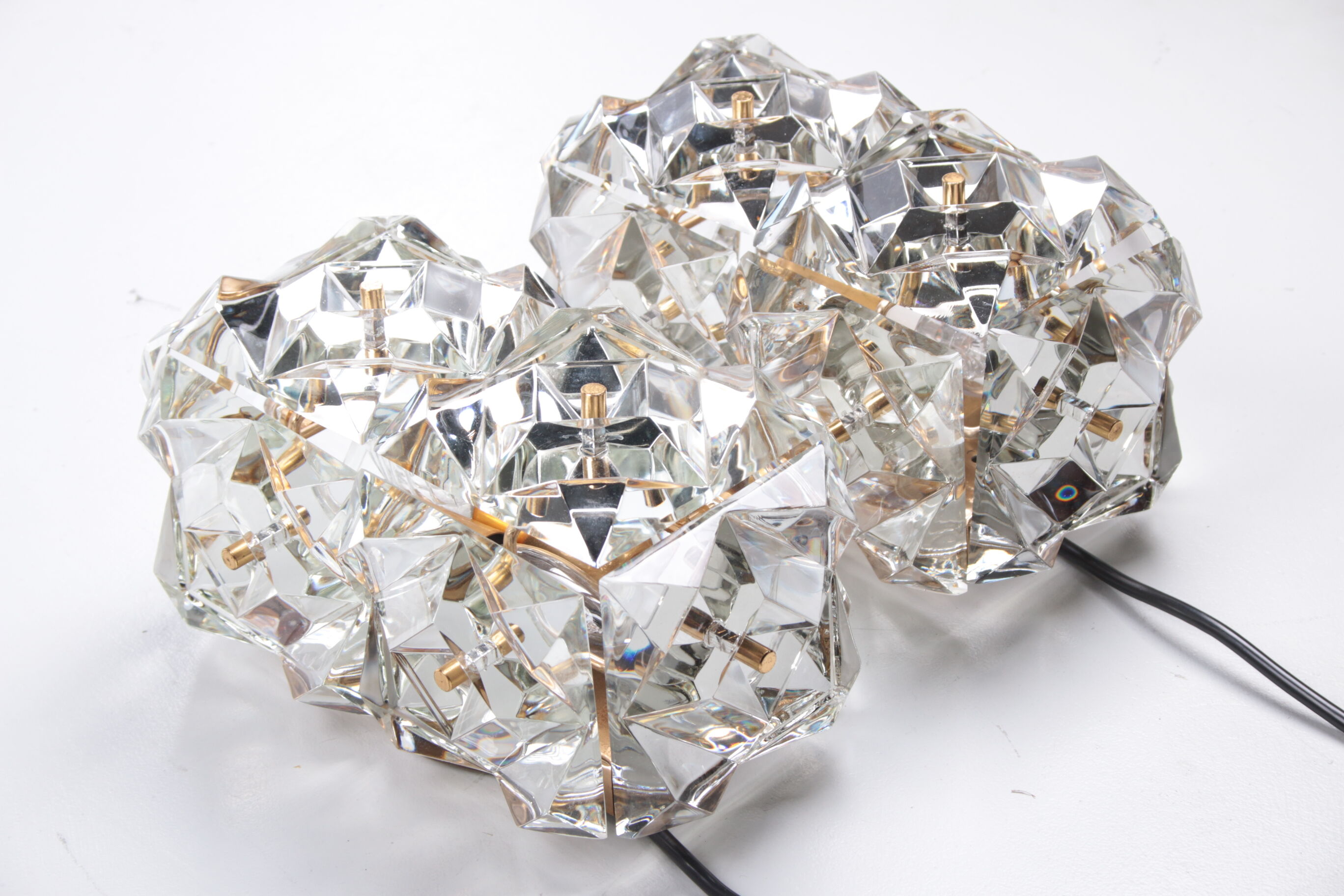 Large gold-plated & crystal glass flush mount light from kinkeldey, 1970s