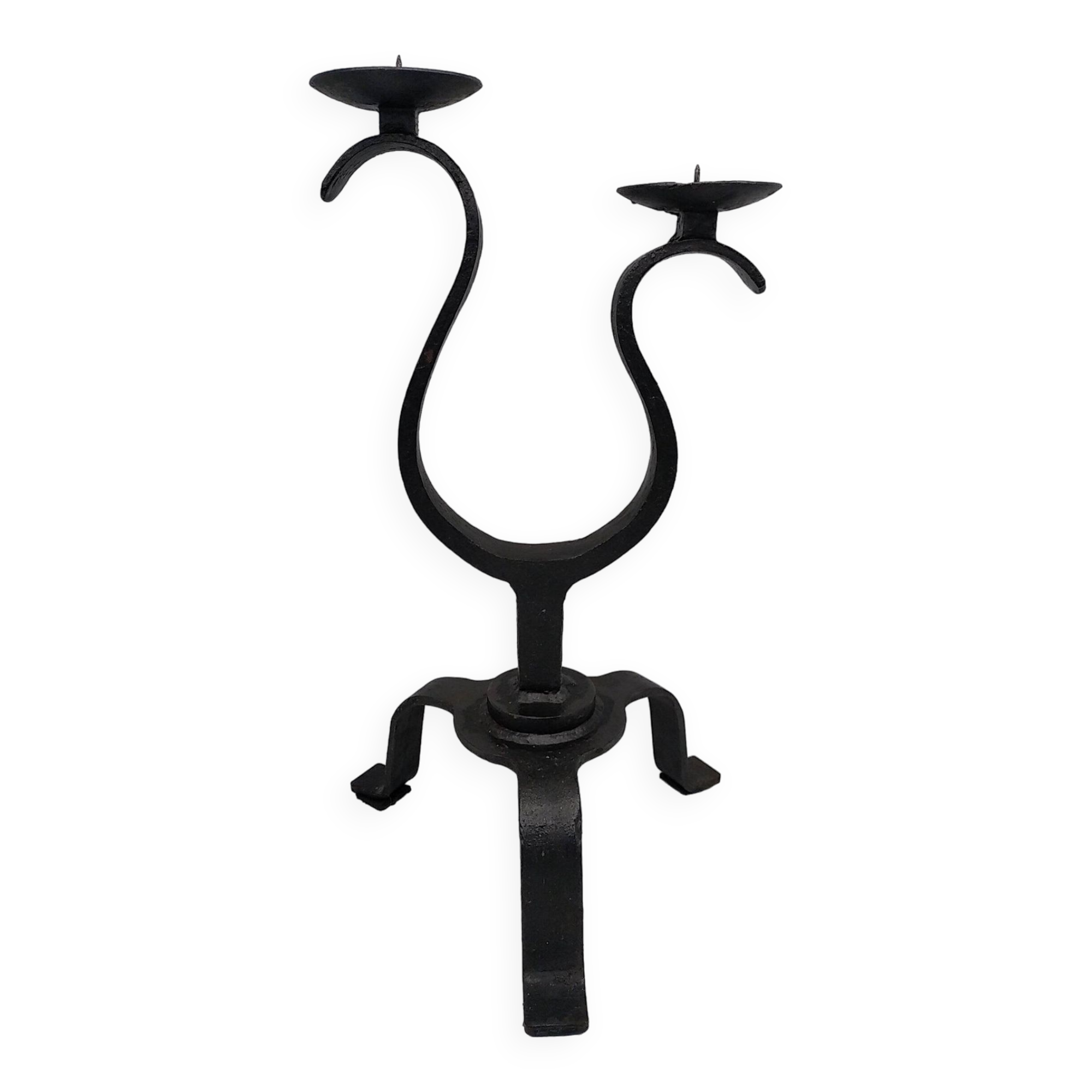 Brutalist wrought iron candle holder. Birds .