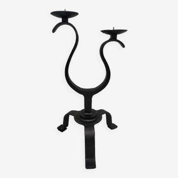 Brutalist wrought iron candle holder. Birds .