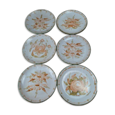 Lot de 6 assiettes plates artisanales signées Maïté – décors peints à la main